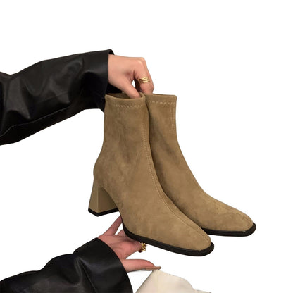 Damen Boots Veloursleder Hochabsatz Elegante Schuhe