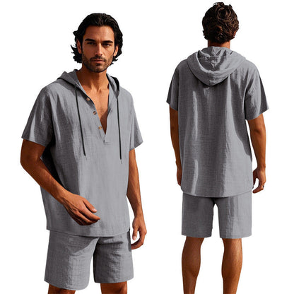 Herren Jogginganzug Kapuze Kurze Hose Sportlich Modern