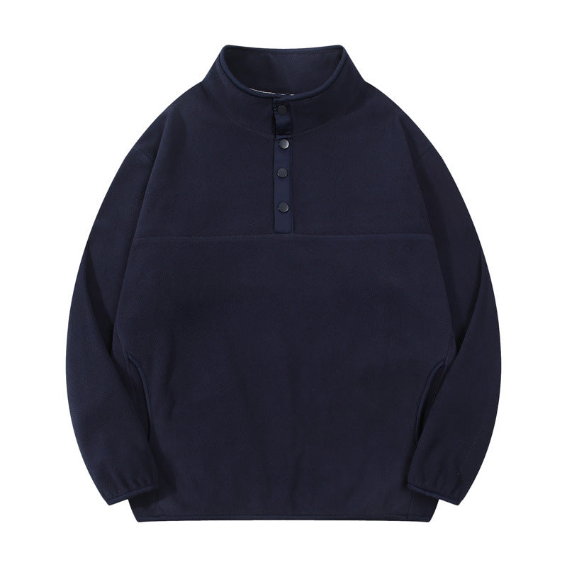 Herren Fleece-Pullover Stehkragen Druckknöpfe Warm