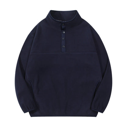 Herren Fleece-Pullover Stehkragen Druckknöpfe Warm