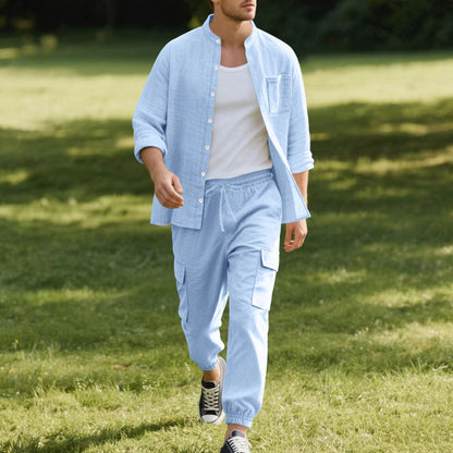 Herren Cargo-Hose Lässig mit Overshirt Hemd Set Leicht