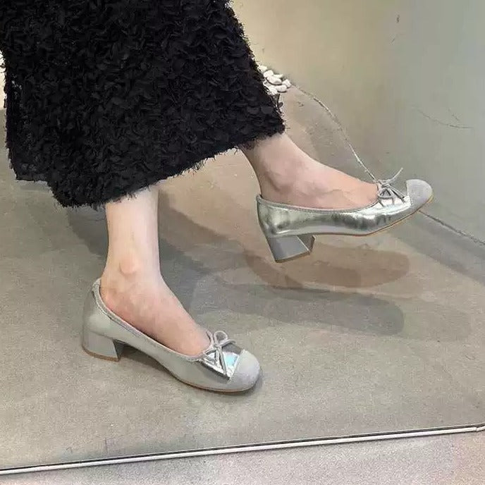 Damen Ballerinas Glänzend Schleifen Detail Elegant
