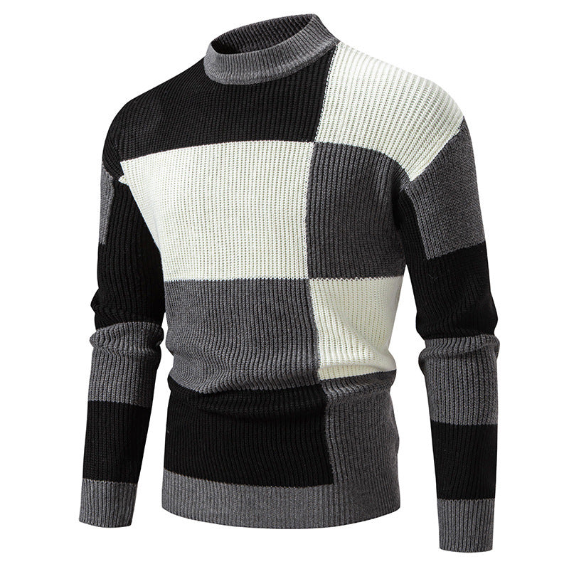 Herren Rollkragenpullover Struktur Karomuster Modern