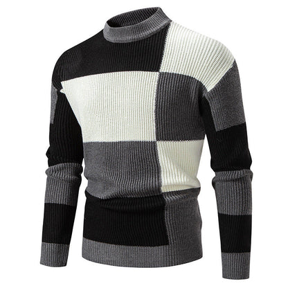 Herren Rollkragenpullover Struktur Karomuster Modern