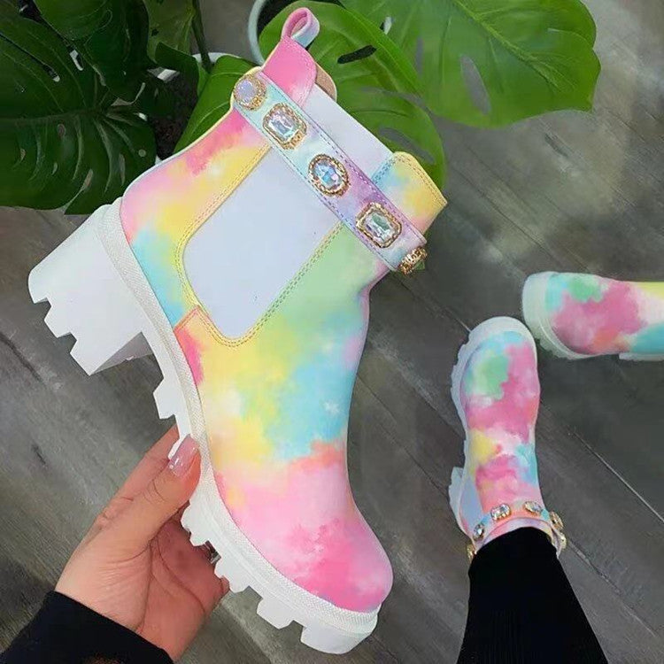Damen Chelsea Boots mit Glitzer Schnallen Trendy