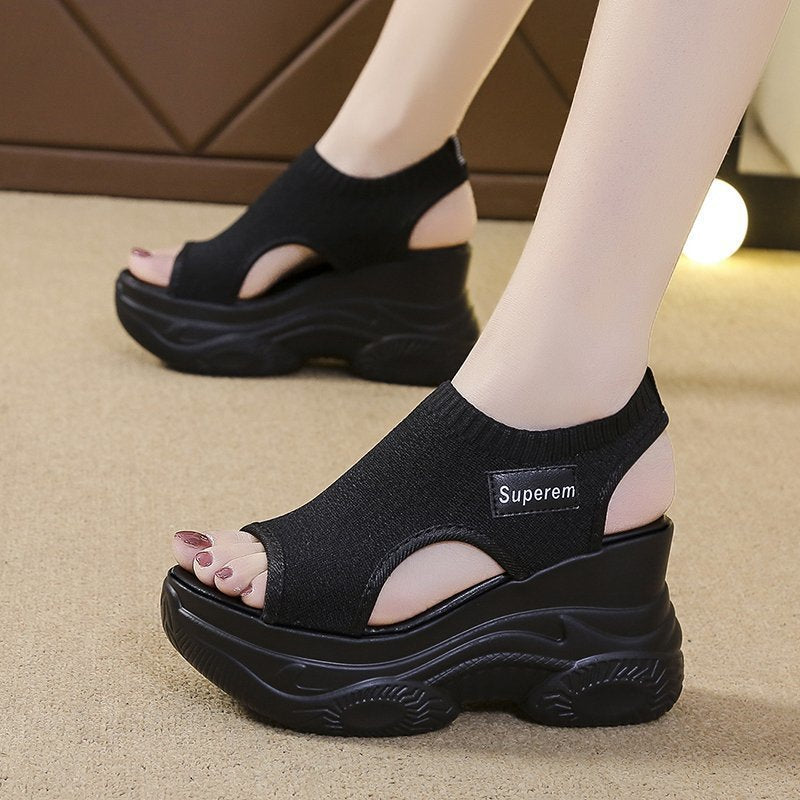 Damen Plateau Sandaletten Sportlich Elastisch Modern