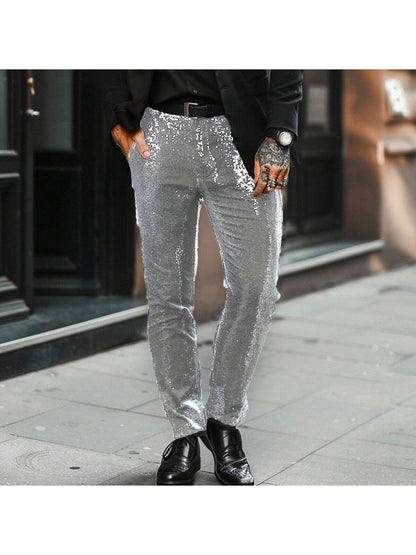 Herren Anzughose Glitzernd Elegant Schwarz