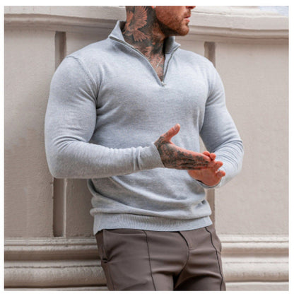 Herren Rollkragenpullover Kurz Reißverschluss Feinritz Strick - BerlinGlamour