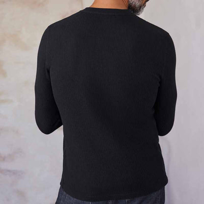 Herren Thermo-Oberteil Strick Pullover Knopfleiste Warm