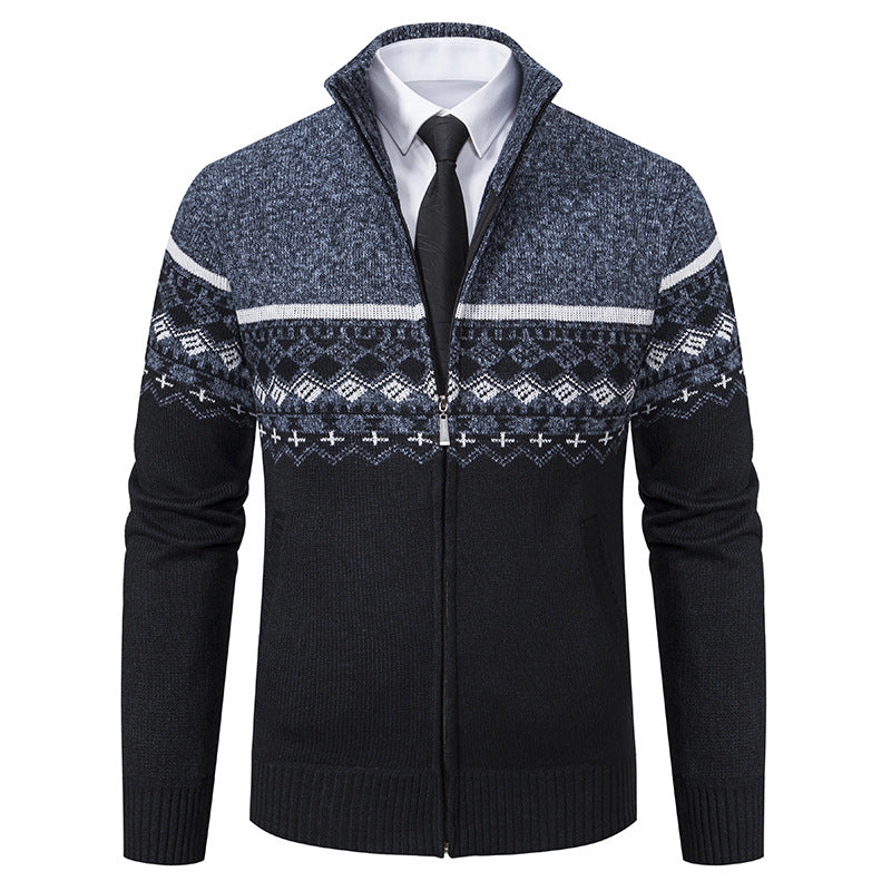Herren Strickjacke Stehkragen Norweger Muster Warm