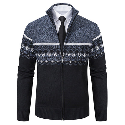 Herren Strickjacke Stehkragen Norweger Muster Warm