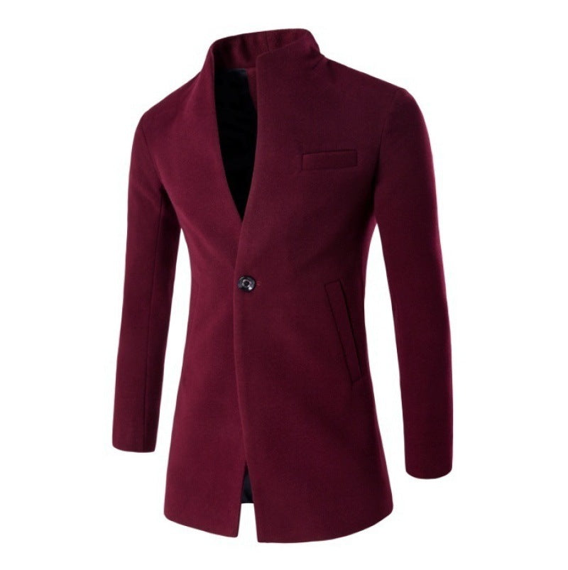Herren Wolljacke Modern Stehkragen Elegant Schwarz