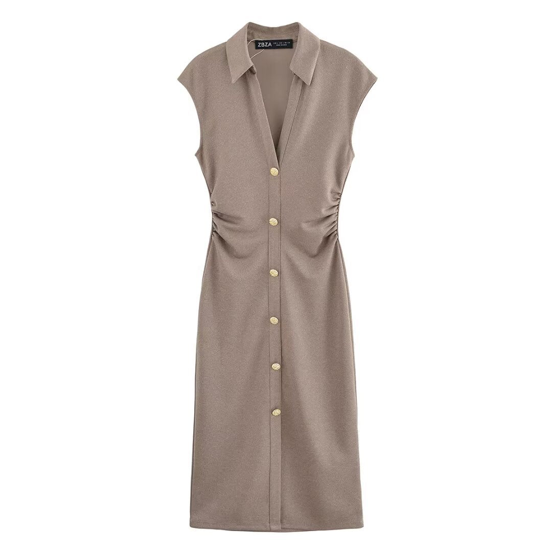 Damenkleid Hemdbluse Elegantes Knopfdetail Modern