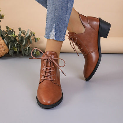 Damen Stiefelette Schnürstiefeletten Leder Modern