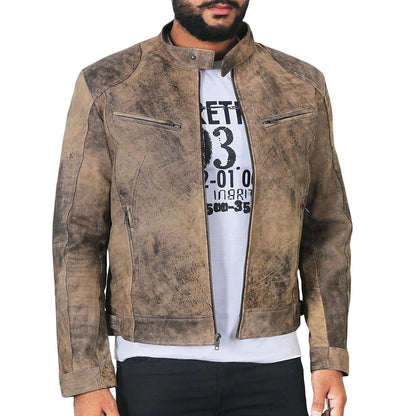Lederjacke Herren Stehkragen Schwarz Ledermantel - BerlinGlamour