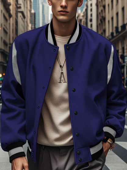 Herren Collegejacke Sportlich Kontrastärmel Knopfdesign