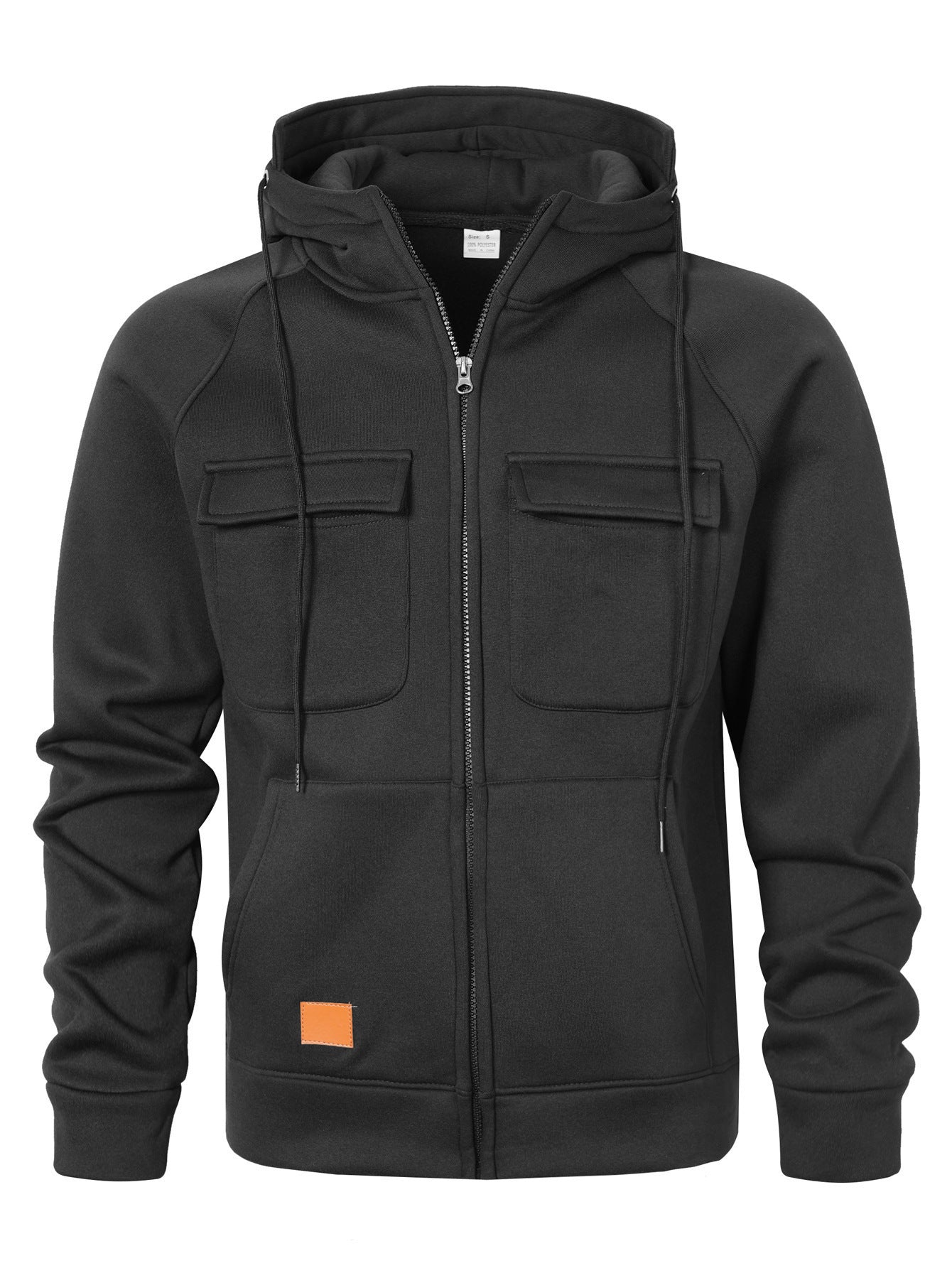 Herren Kapuzenjacke Modern mit Taschen Reißverschluss Schwarz