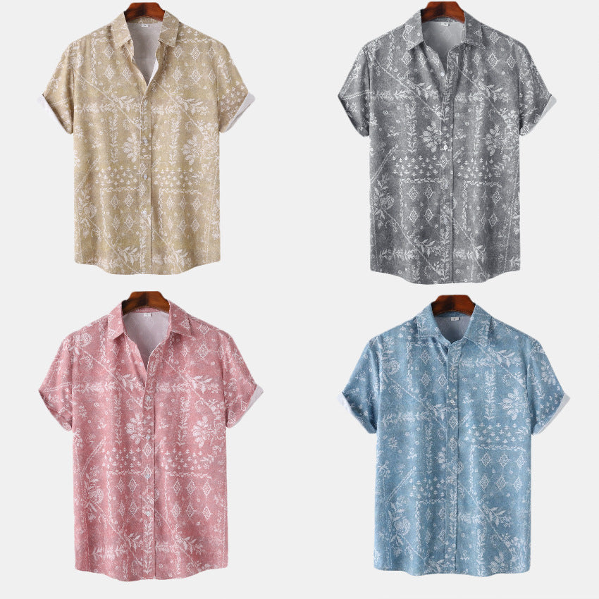 Herren Kurzarmhemd Modern Floral Leger - BerlinGlamour