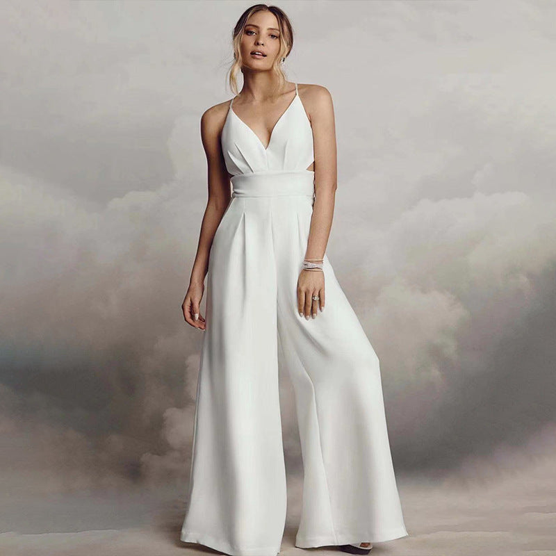 Rückenfreier Jumpsuit Ärmelloser V-Ausschnitt Bodycon Damen - BerlinGlamour