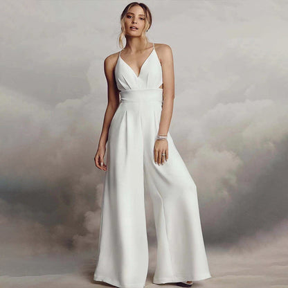 Rückenfreier Jumpsuit Ärmelloser V-Ausschnitt Bodycon Damen - BerlinGlamour