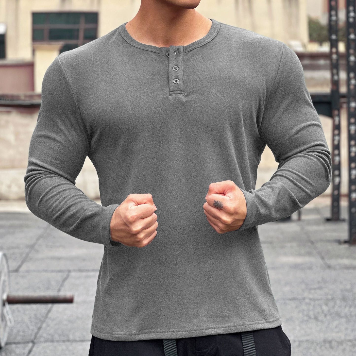 Herren Langarmshirt Modern mit Knopfverschluss Elegант