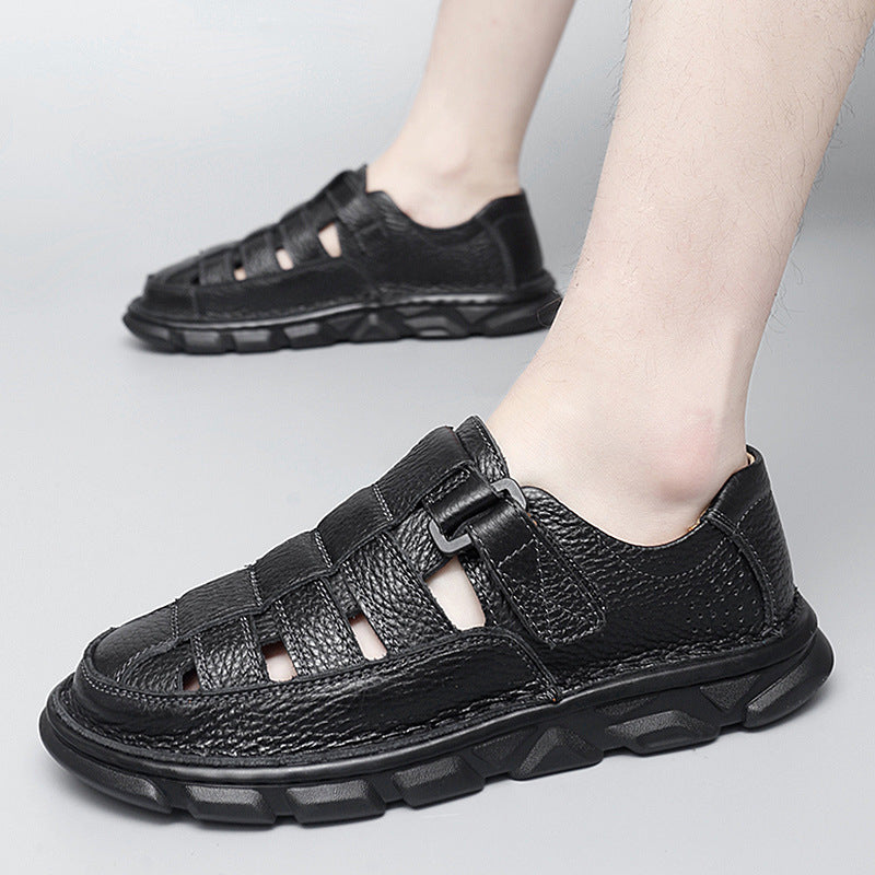 Herren Leder-Sandalen Offen mit Klettverschluss Rutschfest
