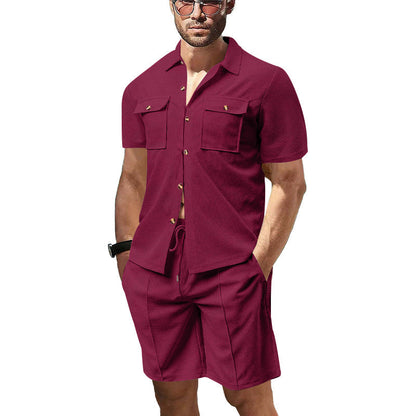 Herren Kurzarmhemd mit Taschen und Shorts Sommer