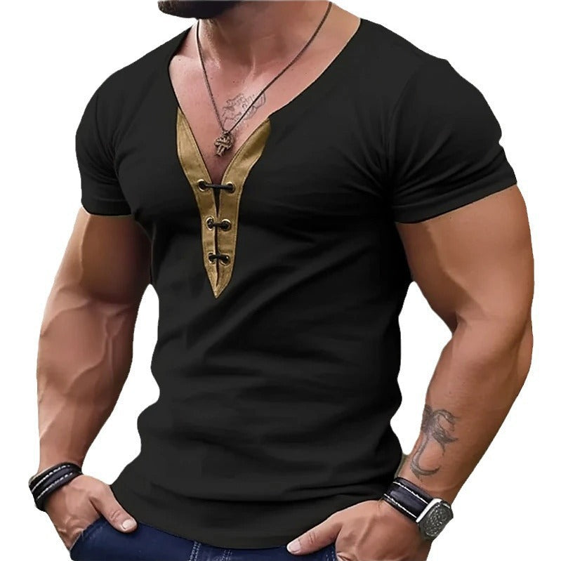 Herren Kurzarmshirt Modern V-Ausschnitt Knopfdesign