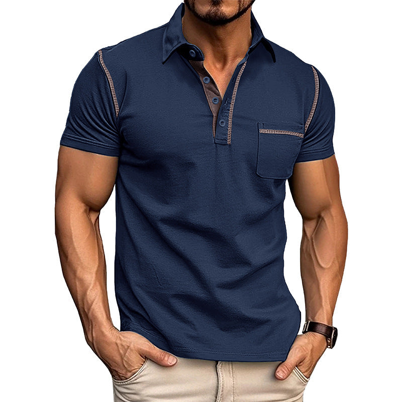 Herren Henley Hemd Kurzarm Modern mit Brusttasche