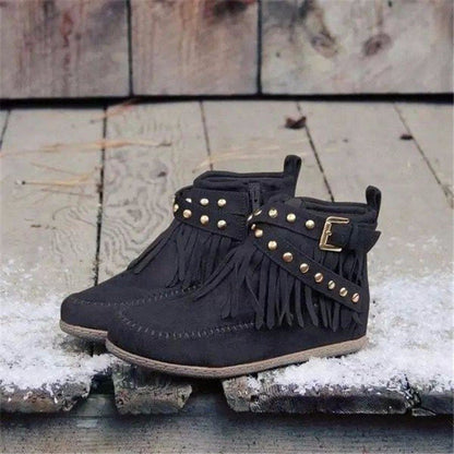 Damen Stiefeletten Mokassin Fransen Nieten Modern Schuhe
