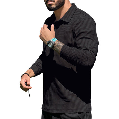 Herren Langarm Polo Sportlich Rippstruktur Modern