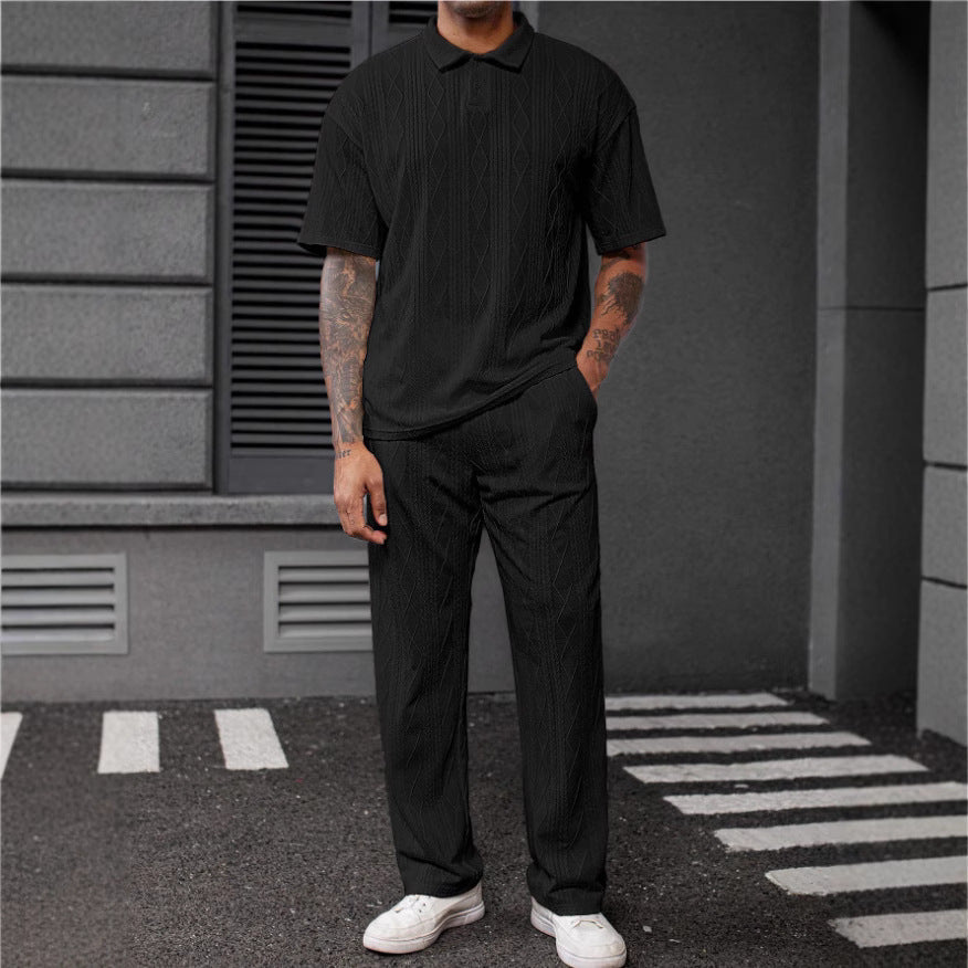 Herren Jogginghose Poloshirt Set Strickdesign Elegante Sportbekleidung