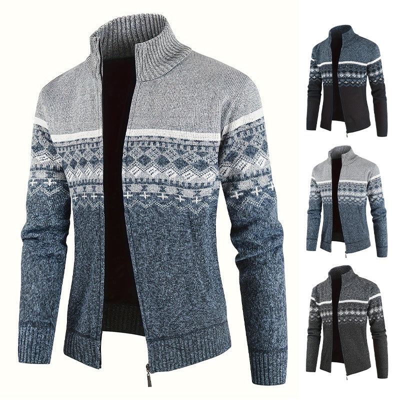 Herren Strickjacke Modern Geometrisch Kragen Hoch - BerlinGlamour