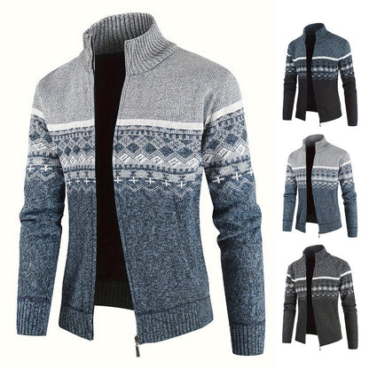 Herren Strickjacke Modern Geometrisch Kragen Hoch - BerlinGlamour
