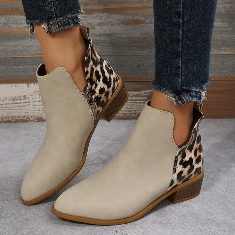 Damen Ankle Boots Leopardenmuster Elegant Schuhe
