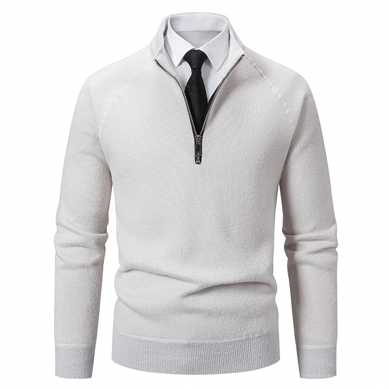 Herren Pullover Hochkragen Reißverschluss Struktur Optik Modern