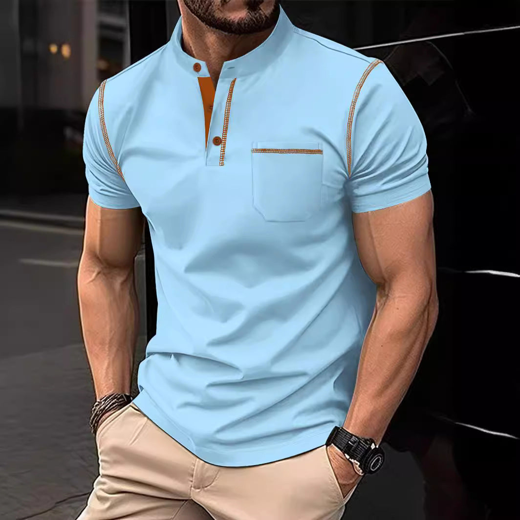 Herren Poloshirt Modern mit Brusttasche und Henley Kragen - BerlinGlamour
