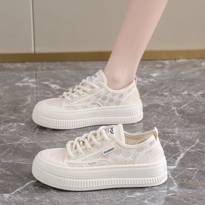 Damen Plateau Sneaker Komfortabel Spitze Weiße Schuhe