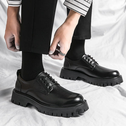 Damen Schnürschuhe Hochhackig Robust Leder Schwarz