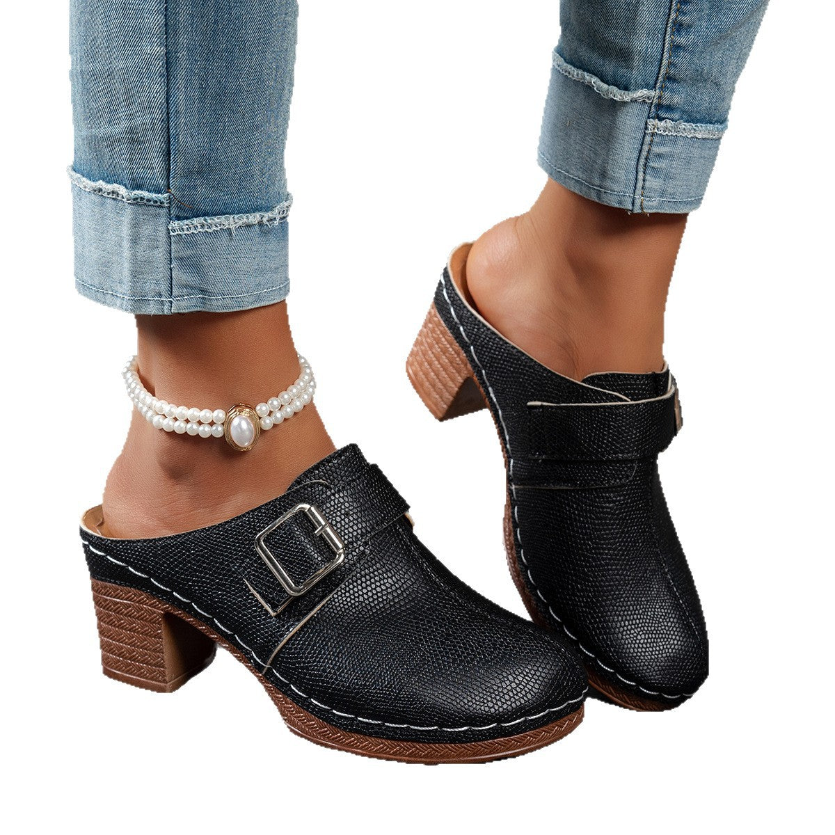Damen Clogs mit Schnallen-Design und Komfort-Absatz