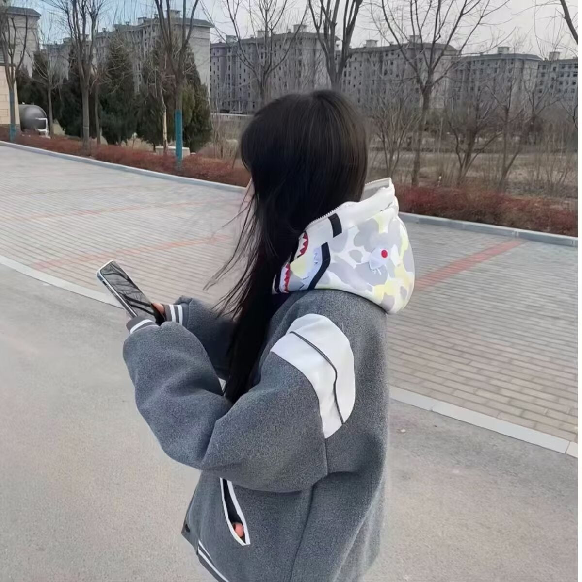Retro Varsity Jacke Lässig Gestreift Frauen