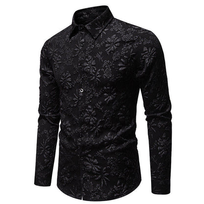 Herren Langarmhemd Blumen Stickerei Elegant Modern