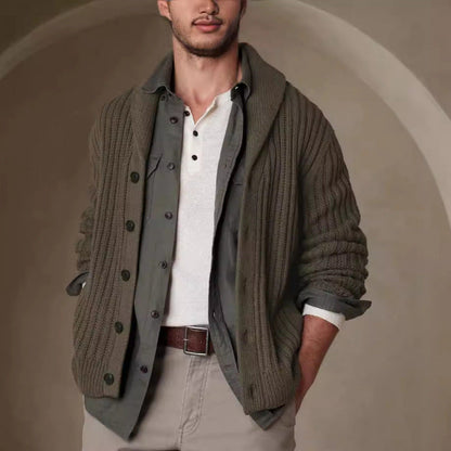 Herren Strickjacke Modern Zopfmuster Umlegekragen Klassisch