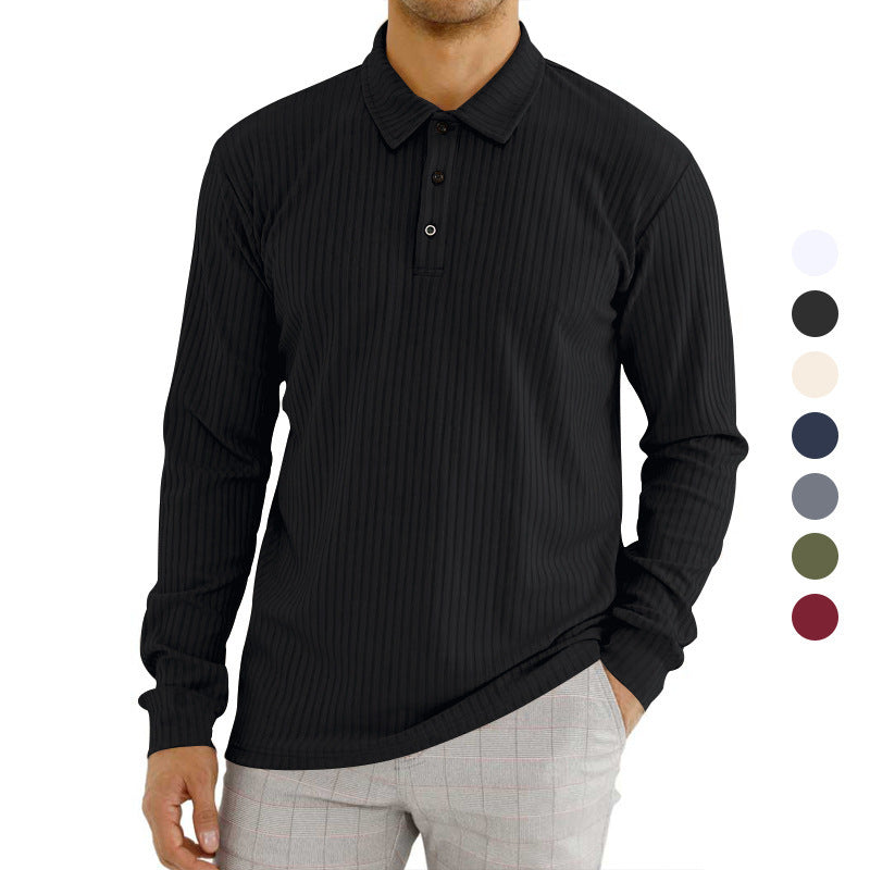 Herren Polohemd Langarm Strukturiert Elegante Optik