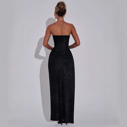 Elegantes Abendkleid Mit Glitzer Effekt Und Hochem Schlitz