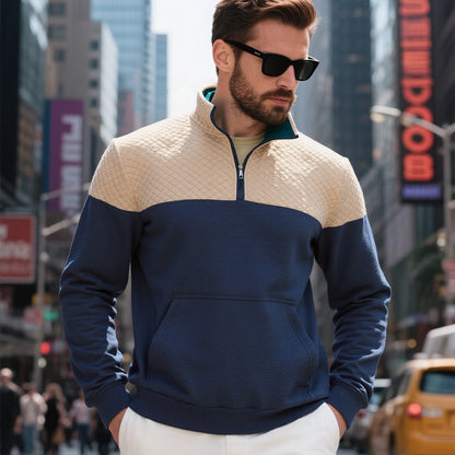 Herren Stehkragenpullover Sportlich Strukturiert Reißverschluss