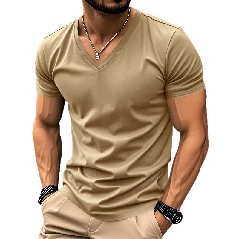 Herren T-Shirt V-Ausschnitt atmungsaktiv Schnelltrocknend Baumwolle