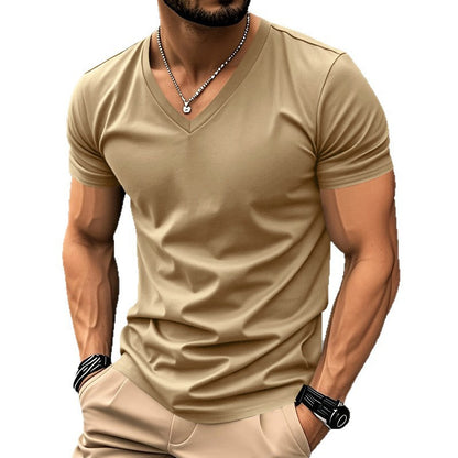 Herren T-Shirt V-Ausschnitt atmungsaktiv Schnelltrocknend Baumwolle