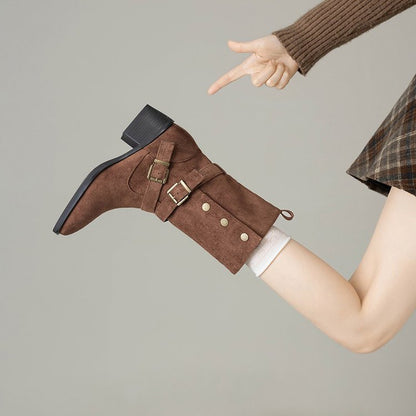 Damen Stiefeletten Robust mit Blockabsatz und verstellbaren Riemen Modern