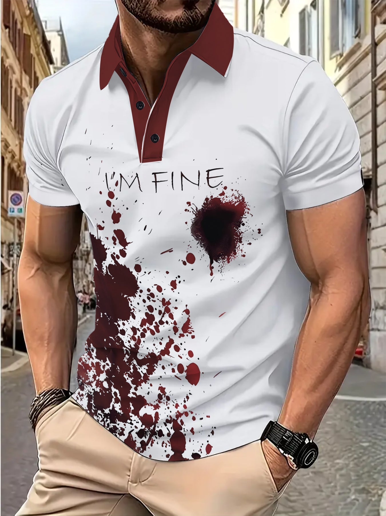 Herren Poloshirt Blutfleck Design Graffiti Style Berlin